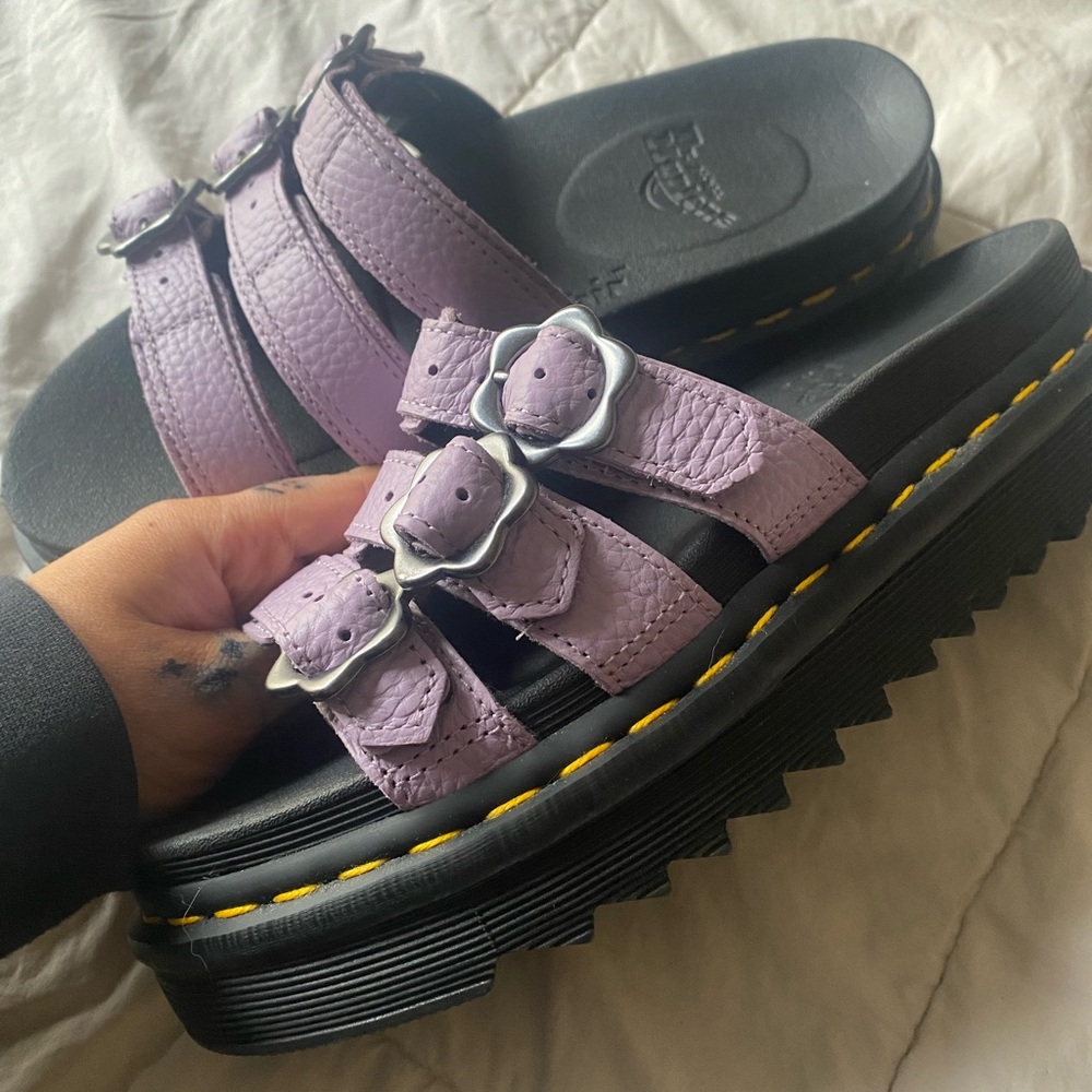 Dr. Martens Blair Purple Leather flower Sandals